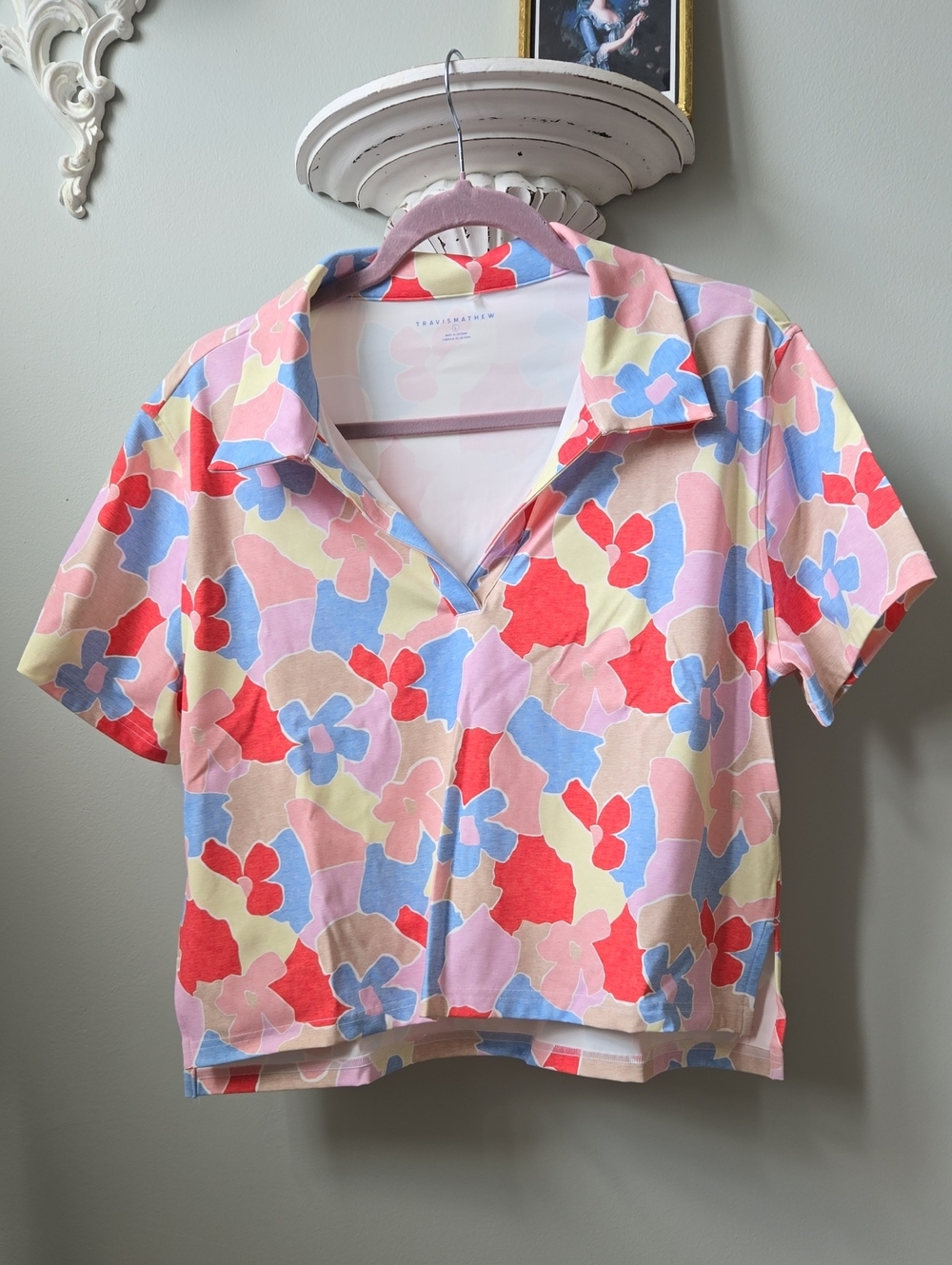 Travis Mathew Floral Polo Crop Top - Pink, Red, Blue, Cream